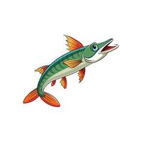 Cartoon pike fish illustration isolated on white background vector