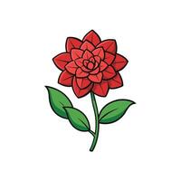 Stylized red flower with green leaves on white background. vector