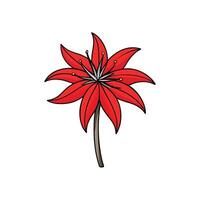 Vibrant red flower with black outline on white background. vector
