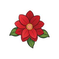 Stylized Red Flower Illustration on White Background with Green Leaves vector
