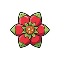 Stylized symmetrical flower with bold outlines in red and green vector