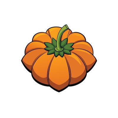Cartoonstyle orange pumpkin with a green stem and leaves