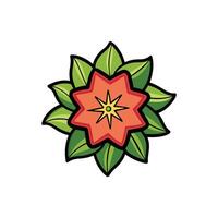 Geometric flower with leaves in flat design vector