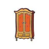 Stylized cartoon wardrobe in gold and orange color scheme vector