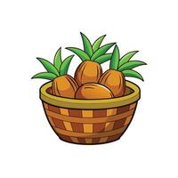 Cartoon Style Woven Basket with Ripe Pineapples Inside vector