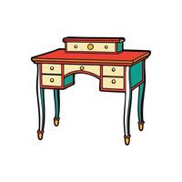 Stylized colorful desk with drawers and small shelf space vector