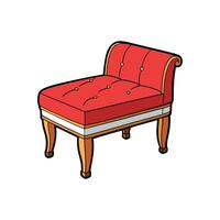 Red upholstered bench illustration with tufted cushion design vector