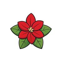Red poinsettia flower illustration with vibrant green leaves isolated vector