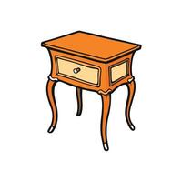 Cartoon style antique orange end table with single drawer vector