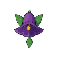 Stylized purple flower illustration with green leaves around it vector
