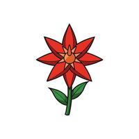 Stylized red flower with green stem and leaves illustration vector