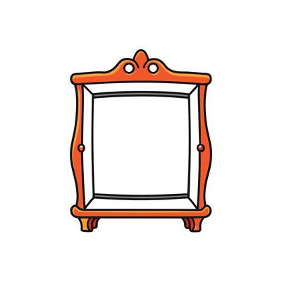 Cartoon style orange vintage picture frame on white background