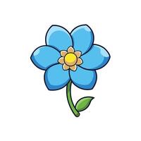 Stylized cartoon blue flower with green stem and leaf vector