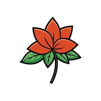Stylized orange flower illustration with green leaves on white vector