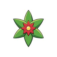 Stylized red flower with green leaves illustration image vector
