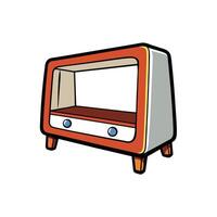 Retro orange storage cabinet with shelves and drawers vector