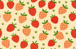 Seamless Pattern of Cartoon Strawberries, Red and Peach, on Beige Background vector