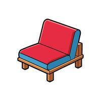 Cartoon single sofa red and blue illustration with outlines vector