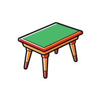 Isometric cartoon table with green surface and colorful design vector