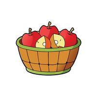 Red Apples in a Woven Basket Cartoon Illustration vector