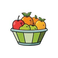 Stylized fruit bowl with apples and oranges cartoon illustration vector