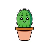 Cartoon smiling cactus in pot on white background vector