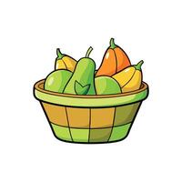 Cartoon Basket Full of Summer Squash and Green Apples vector