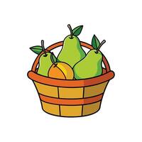 Cartoon basket with pears and orange isolated on white vector