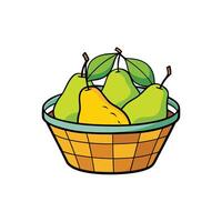 Cartoon basket full of ripe pears and leaves vector