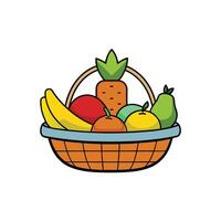 Cartoon style fruit basket with various colorful fruit vector