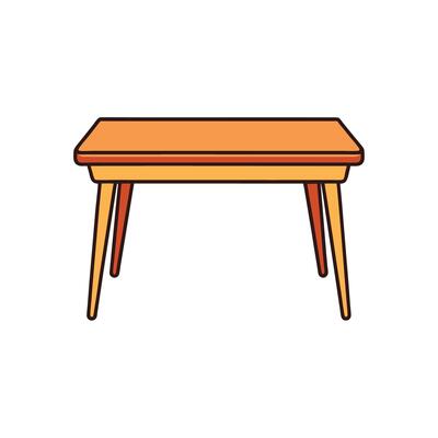 Orange Cartoon Table with Four Legs Isolated on White