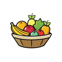 Cartoon style fruit basket filled with colorful fresh fruits vector