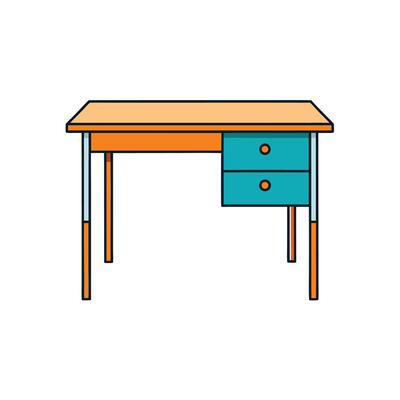 Illustration of retro desk with drawers office furniture