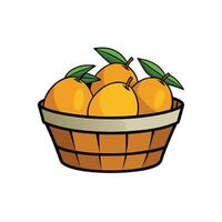 Cartoon style basket of fresh oranges with green leaves vector