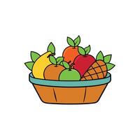 Colorful basket filled with a variety of different fruits vector