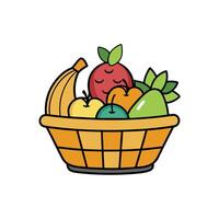Cartoon style basket filled with ripe and fresh fruits vector
