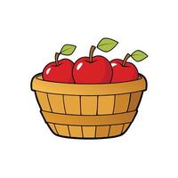 Basket full of fresh red apples with green leaves vector