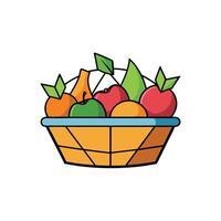 Colorful fruit basket graphic with apples oranges and bananas vector