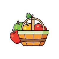 Basket full of colorful apples illustration with bold outlines vector
