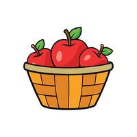 Basket of red apples with green leaves illustration vector