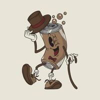 Retro Cartoon Soda Can Mascot with Fancy Pose and Top Hat vector