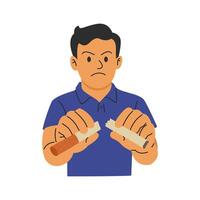 hombre No fumar tabaco. detener de fumar concepto vector