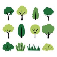 Collection of trees and grass. tree set isolated on white background. illustration. vector