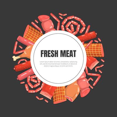Fresh Meat Banner Template, Meat Delicatessen and Butchery Products and Space for Text Illustration