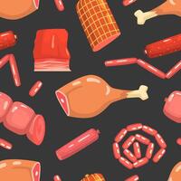 Different Meat Products Seamless Pattern, Meat Delicatessen Design Element Can Be Used for Fabric, Wallpaper, Packaging, Web Page Illustration vector