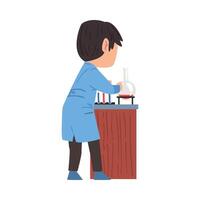 Back View of Male Chemist Scientist with Lab Equipment, Student Character Working at Medical or Researching Laboratory Cartoon Style Illustration vector