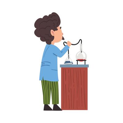 Male Chemist Scientist Working with Lab Equipment, Student Character Doing Researching Experiment in Laboratory Cartoon Style Illustration