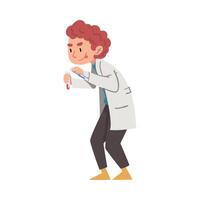 Male Chemist Holding Test Flask, Crazy Scientist Character in Lab Coat Doing Chemical Experiment in Laboratory Cartoon Style Illustration vector