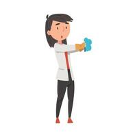 Girl Chemist Scientist with Test Flask, Doctor or Student Character in White Coat Working at Medical or Researching Laboratory Cartoon Style Illustration vector