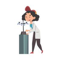 Girl Chemist Scientist, Doctor or Student Character in White Coat Working at Medical or Researching Laboratory Cartoon Style Illustration vector
